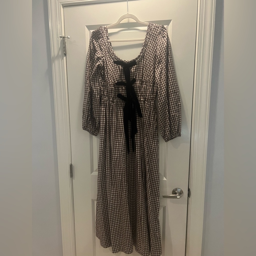 Damson Madder Dakota brown plaid Bow Midi Dress US size 8 - Picture 4 of 8
